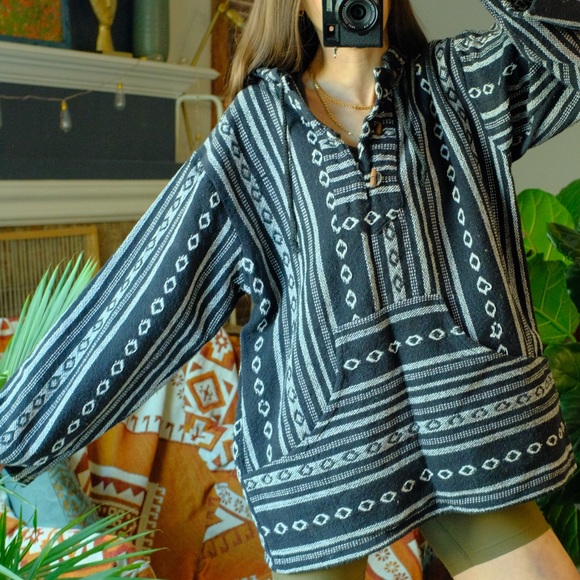 Authentic Bosnian hand woven thick cotton 90s / Y2K BOGO surfer pullover - Picture 1 of 8